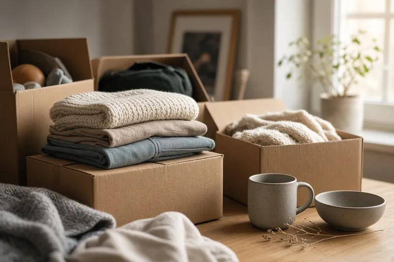 Packed boxes and belongings in a sunlit room